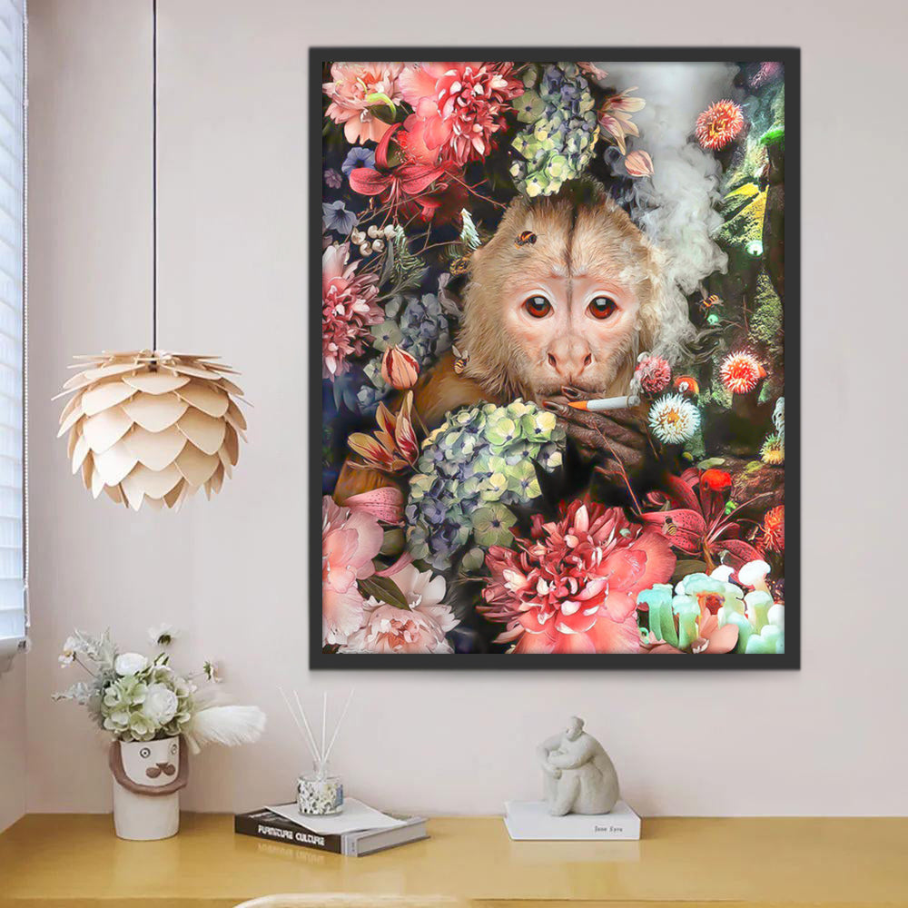 Petit Singe Fumant dans un Buisson Peinture par Numéros