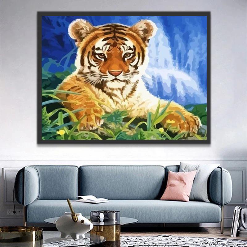 Petit Tigre et Chute d'Eau Peinture par Numéros