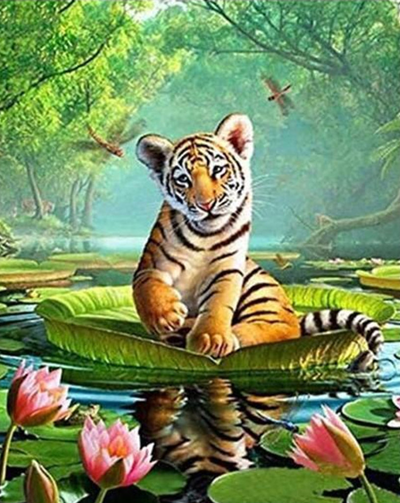 Petit Tigre sur la Feuille de Victoria Peinture par Numéros