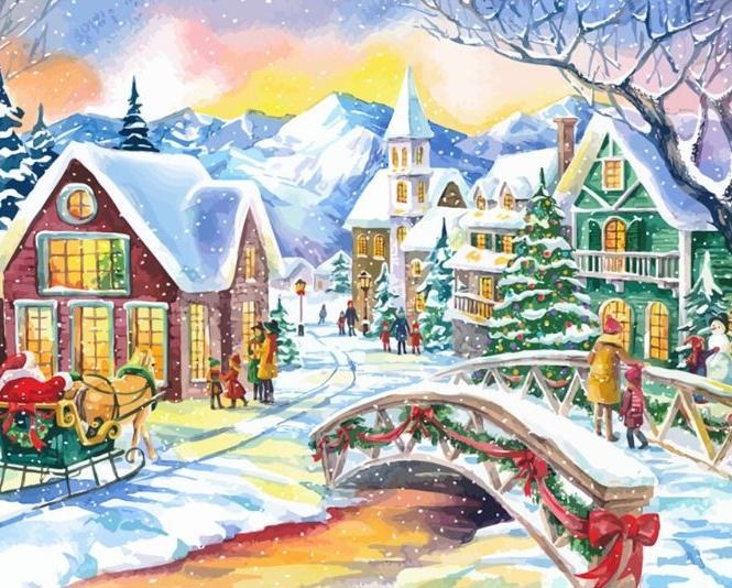 Petit Village Noël Peinture par Numéros