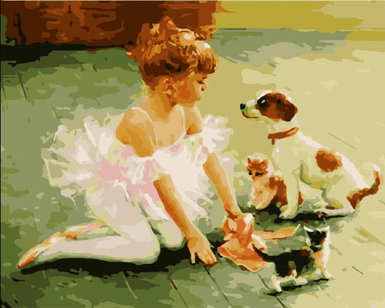 Petite Ballerine et Petits Animaux Peinture par Numéros