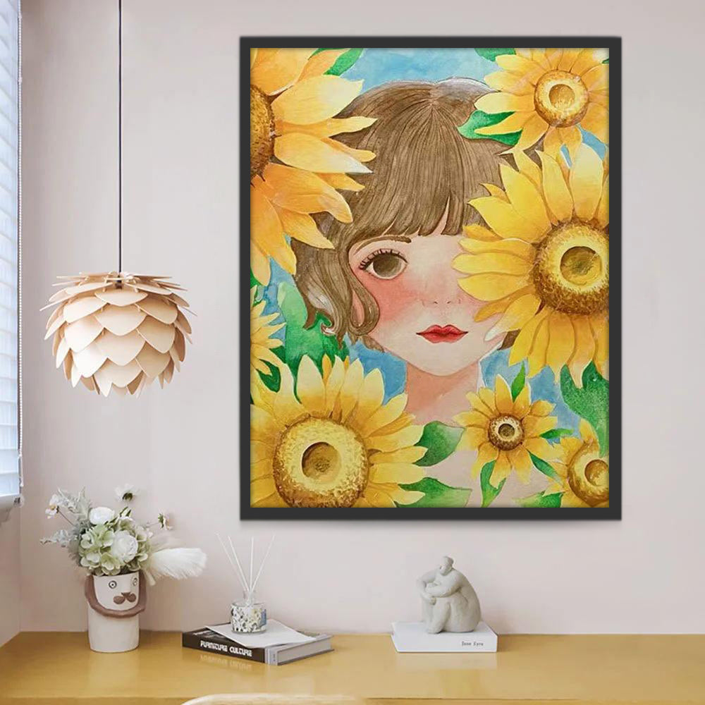 Petite Fille et Tournesols Peinture par Numéros