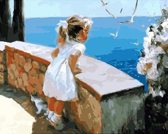 Petite Fille Regardant la Mer Peinture par Numéros