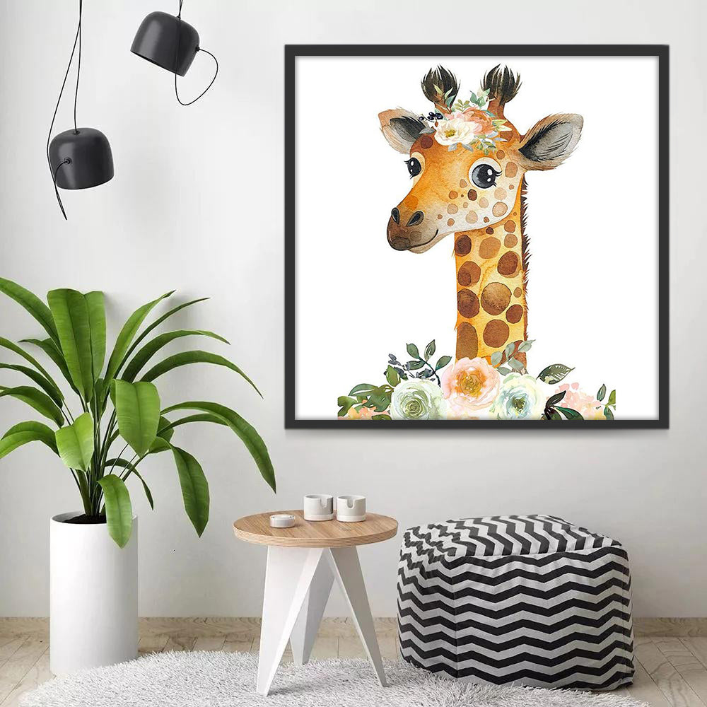 Petite Girafe et Fleur Blanche Peinture par Numéros