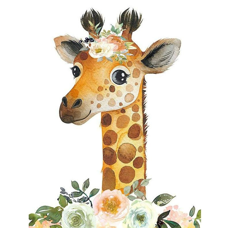 Petite Girafe et Fleur Blanche Peinture par Numéros