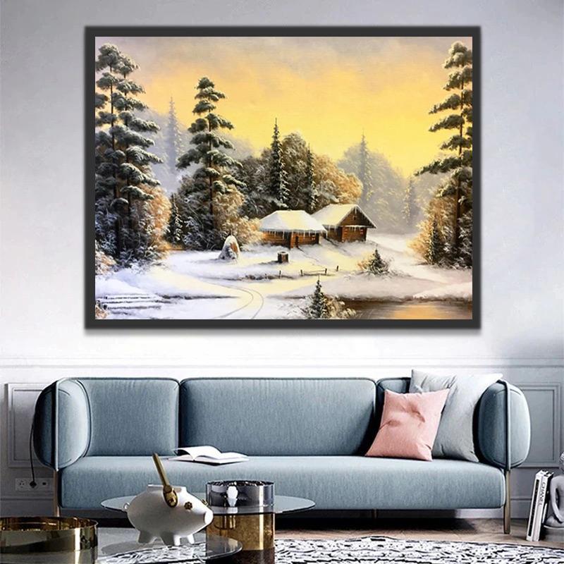 Petite Maison avec Neige Peinture par Numéros