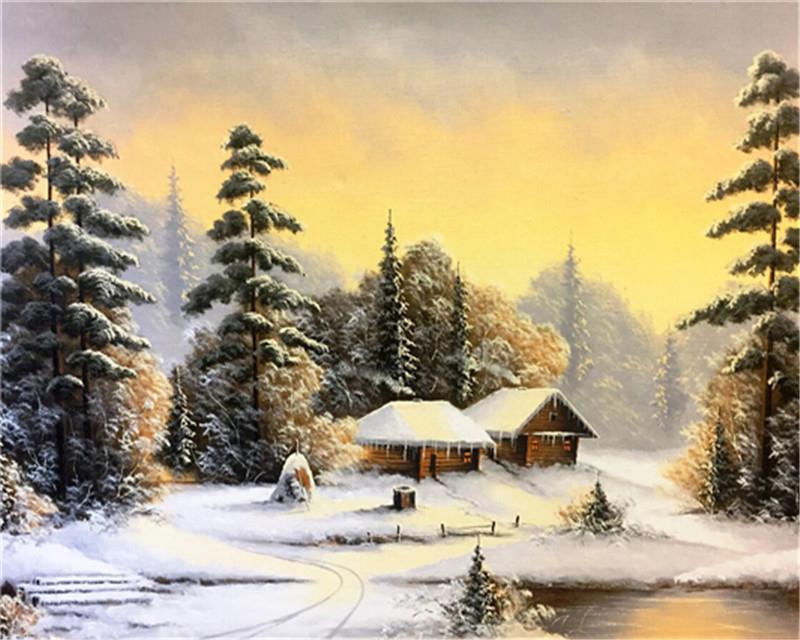Petite Maison avec Neige Peinture par Numéros