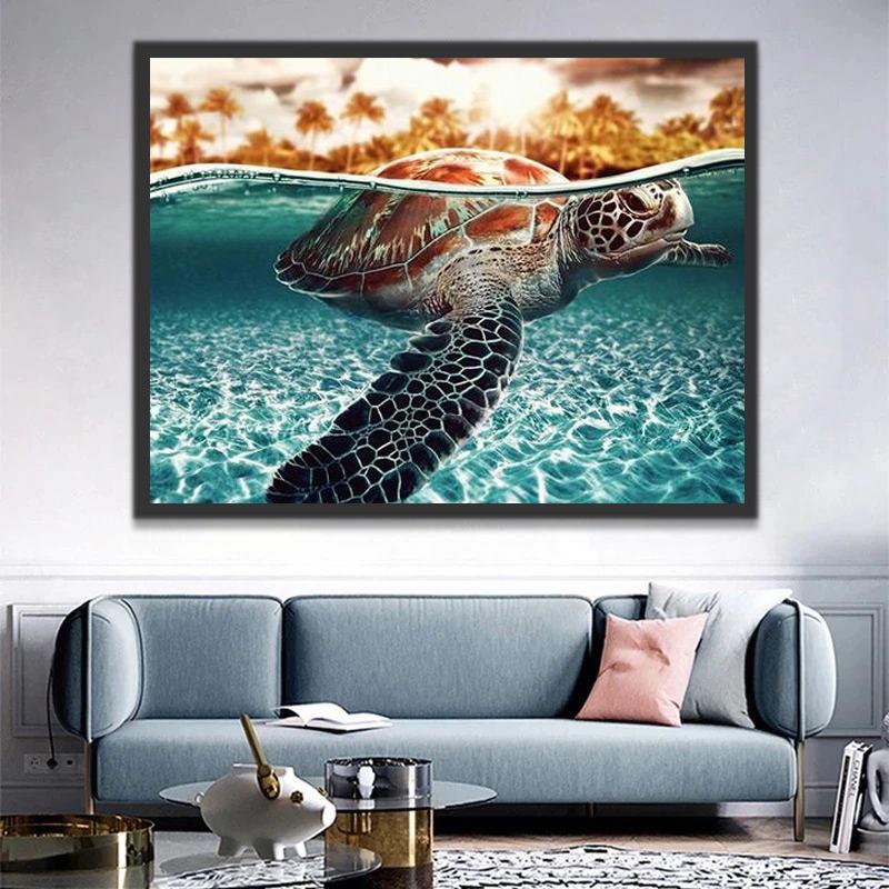 Petite Tortue dans la Mer Peinture par Numéros