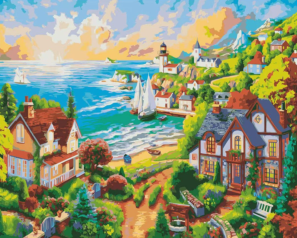 Petite Ville au bord de la Mer Peinture par Numéros