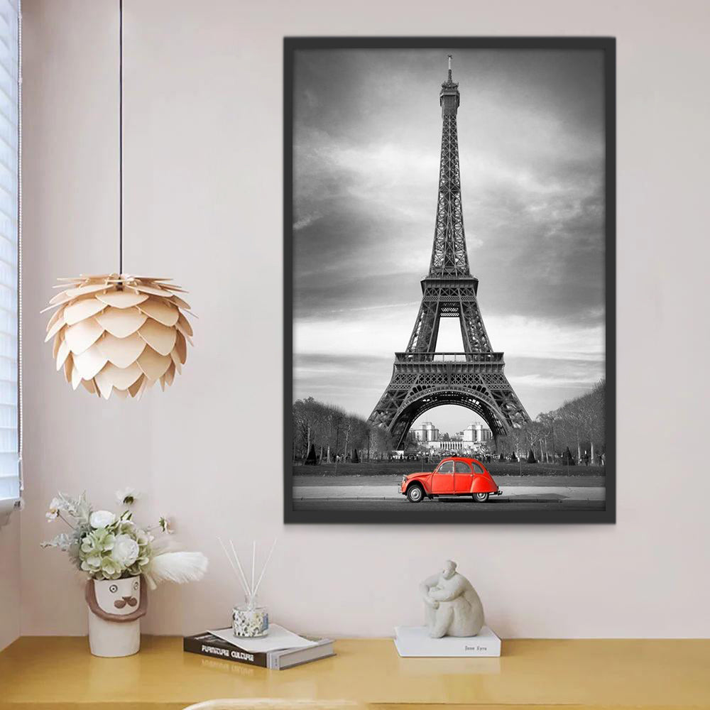 Petite Voiture Rouge et Eiffel Peinture par Numéros