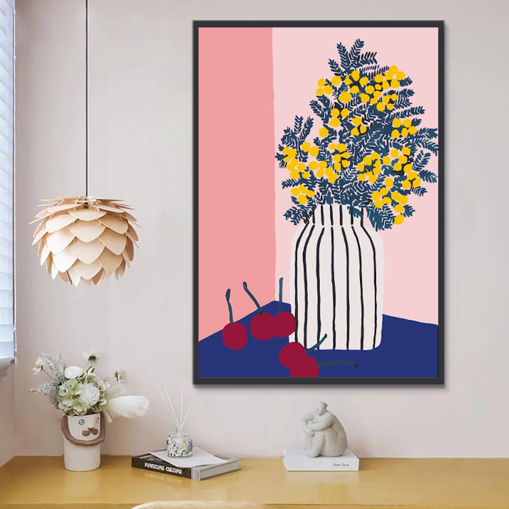 Petites Fleurs Bleues et Jaunes Enfants Peinture par Numéros