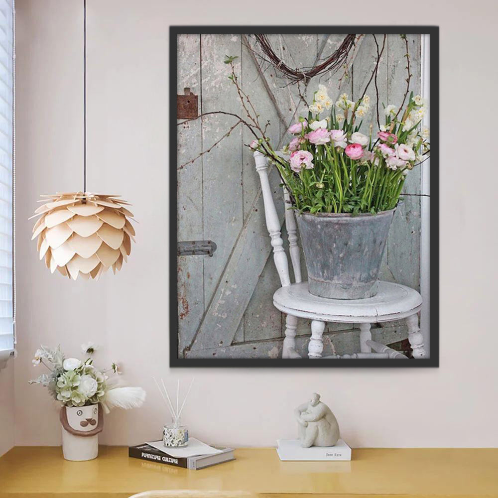 Petites Fleurs et Seau Peinture par Numéros