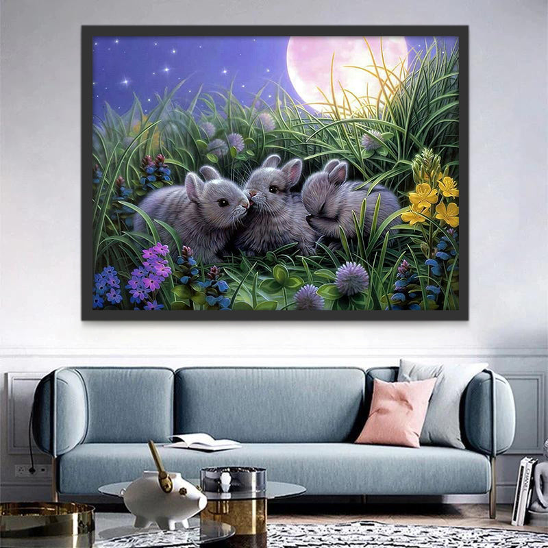 Petits Lapins et Lune Peinture par Numéros