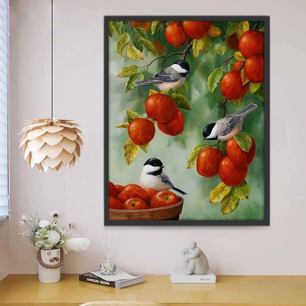 Petits Oiseaux et Pommes Rouges Peinture par Numéros