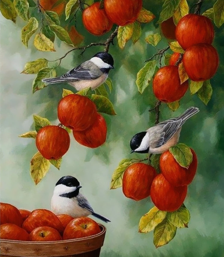 Petits Oiseaux et Pommes Rouges Peinture par Numéros