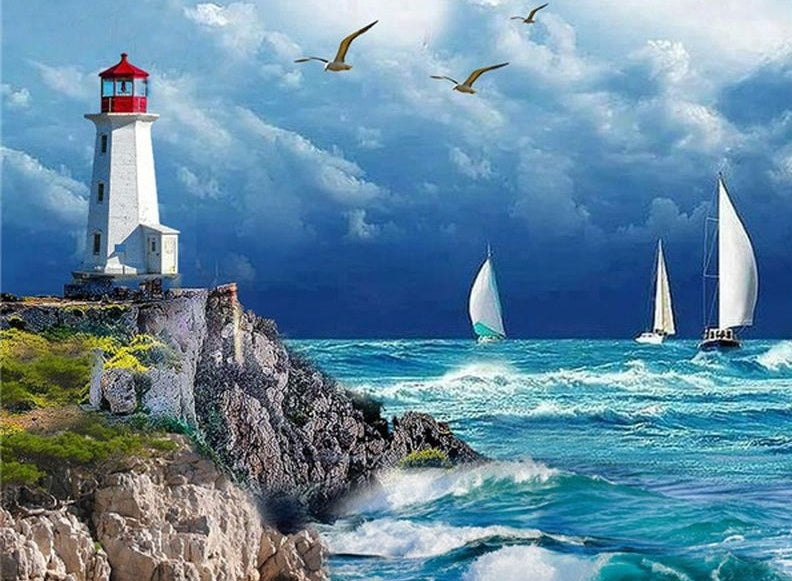 Phare et Bateaux Peinture par Numéros