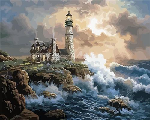 Phare et Vague Peinture par Numéros
