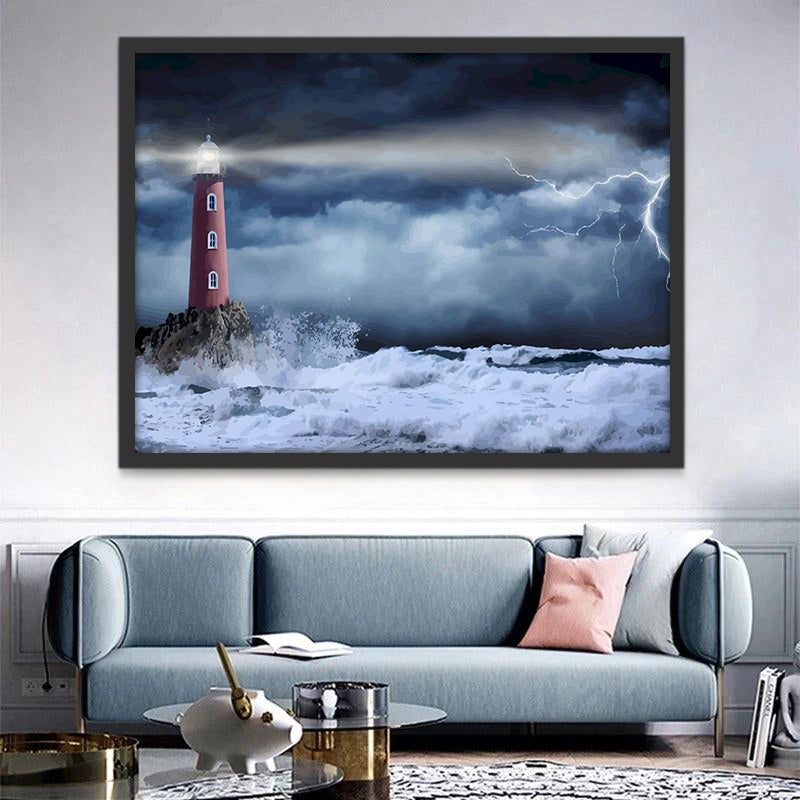 Phare Rouge et Eclair Peinture par Numéros