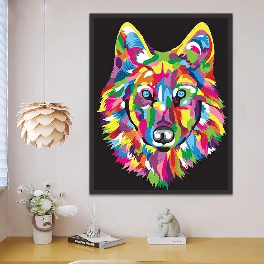 Photo de Loup Multicolore Peinture par Numéros