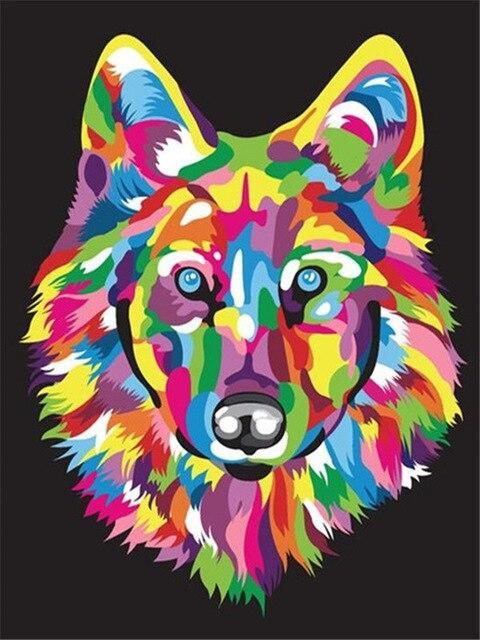 Photo de Loup Multicolore Peinture par Numéros