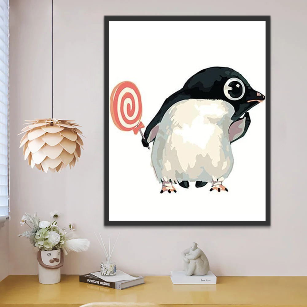 Pingouin Tenant Sucette Peinture par Numéros