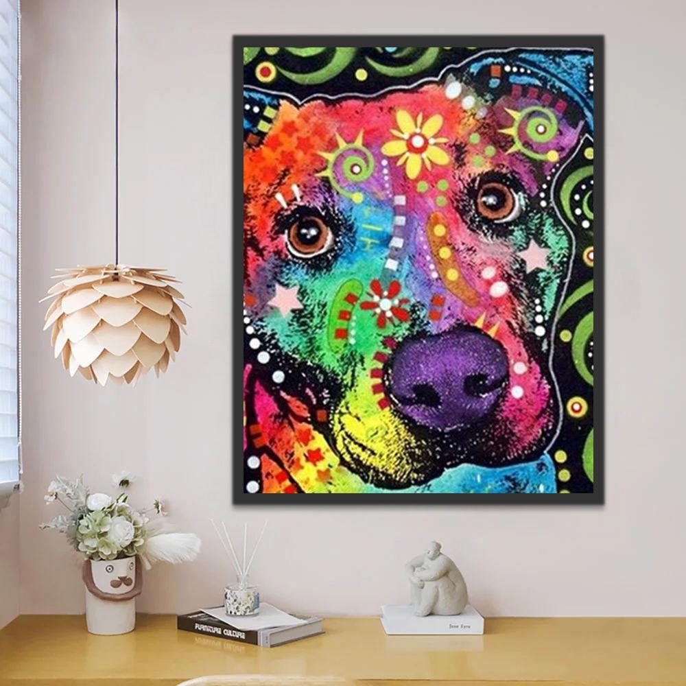 Pit Bull et les Motifs de Fleurs Peinture par Numéros