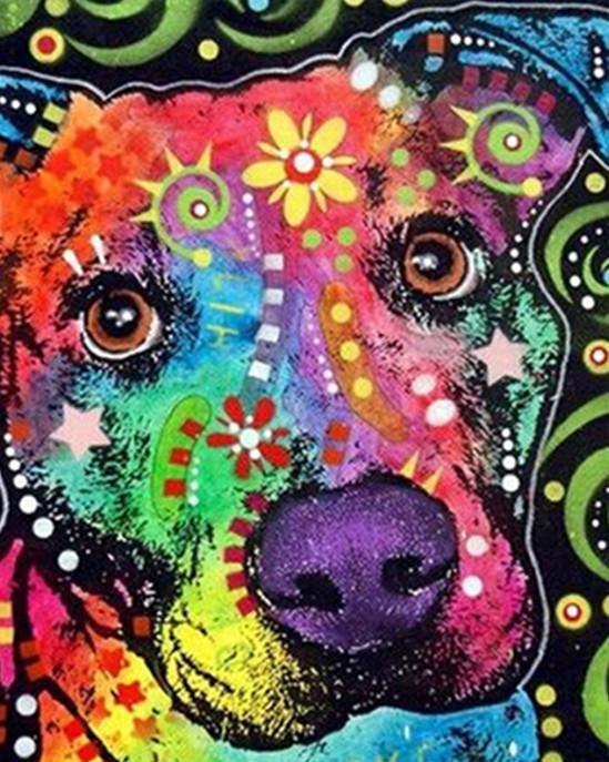 Pit Bull et les Motifs de Fleurs Peinture par Numéros