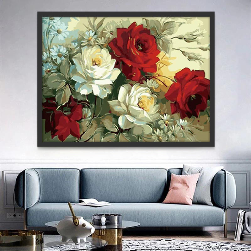 Pivoin et Roses Peinture par Numéros