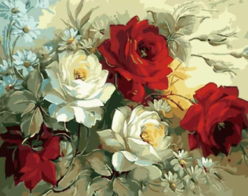 Pivoin et Roses Peinture par Numéros