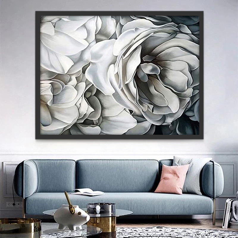 Pivoine Blanches et Noires Fleur Peinture par Numéros