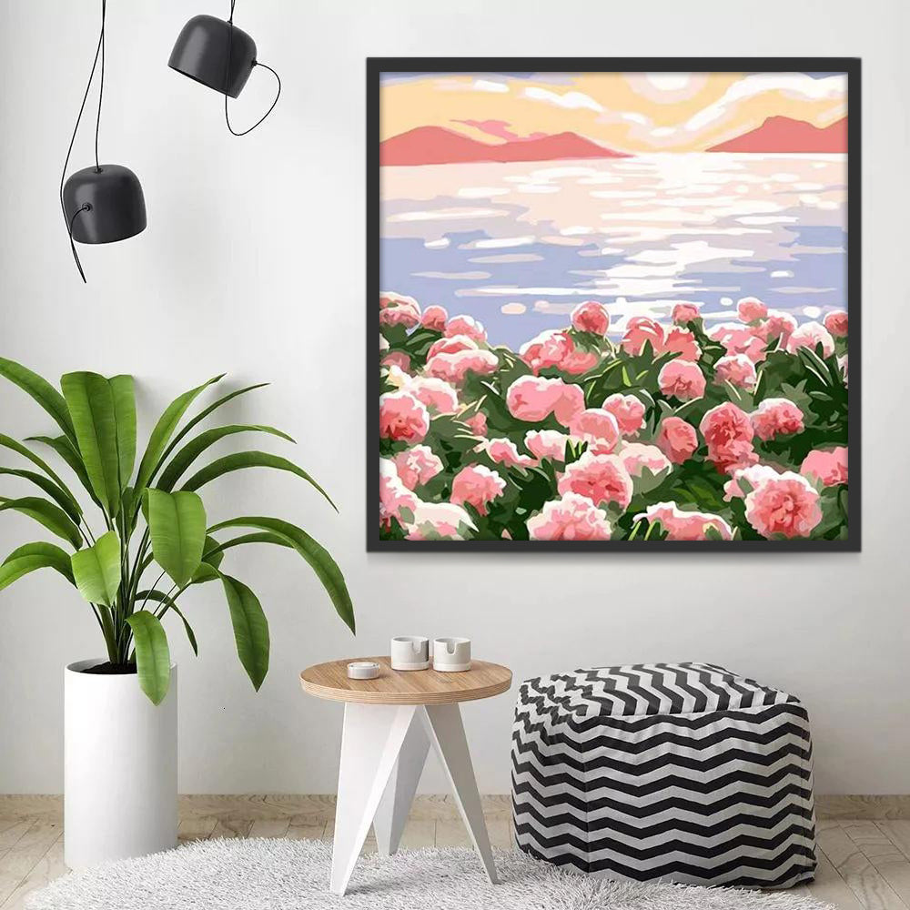 Pivoines Fleurs Roses Rustiques Peinture par Numéros