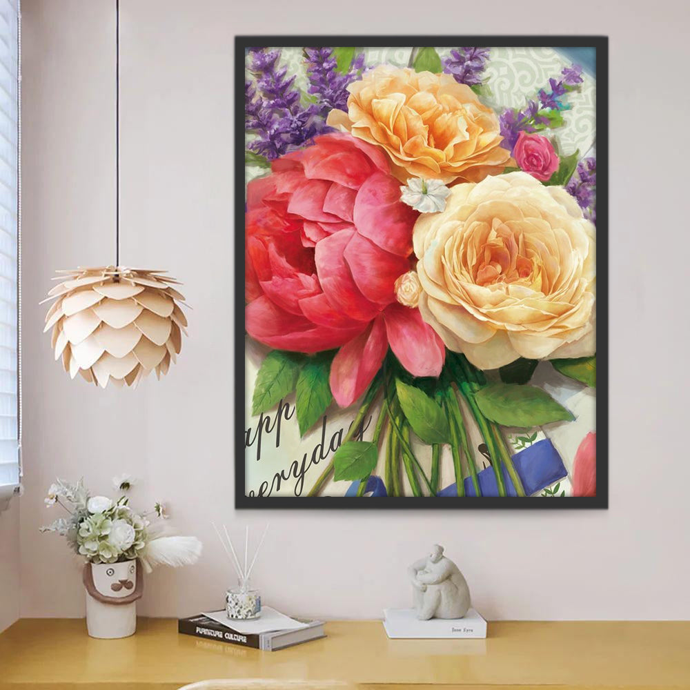Pivoines Jaunes et Rouges Fleur Peinture par Numéros