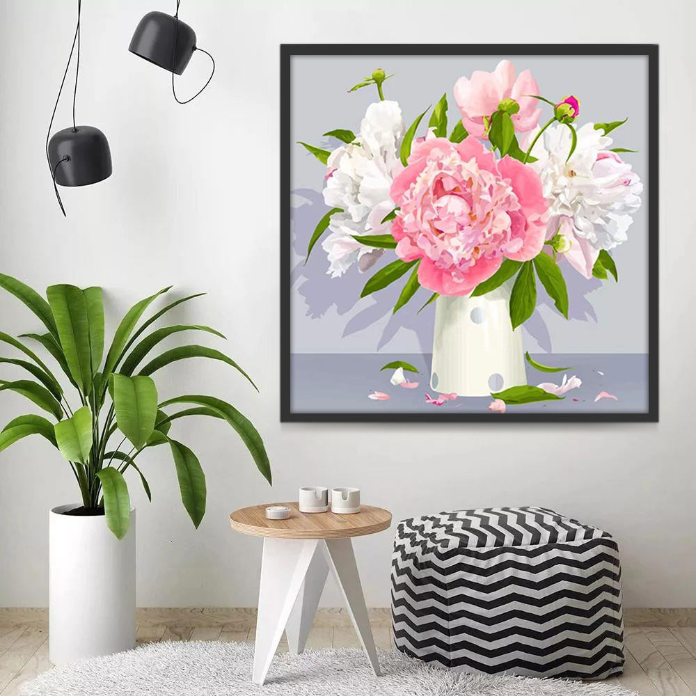 Pivoines Roses et Blanches Peinture par Numéros