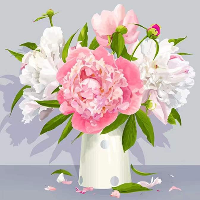 Pivoines Roses et Blanches Peinture par Numéros