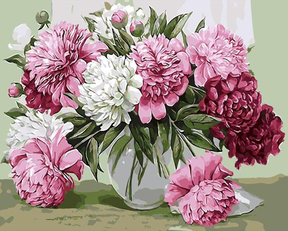 Pivoines Roses et Blanches Plante Fleur Peinture par Numéros