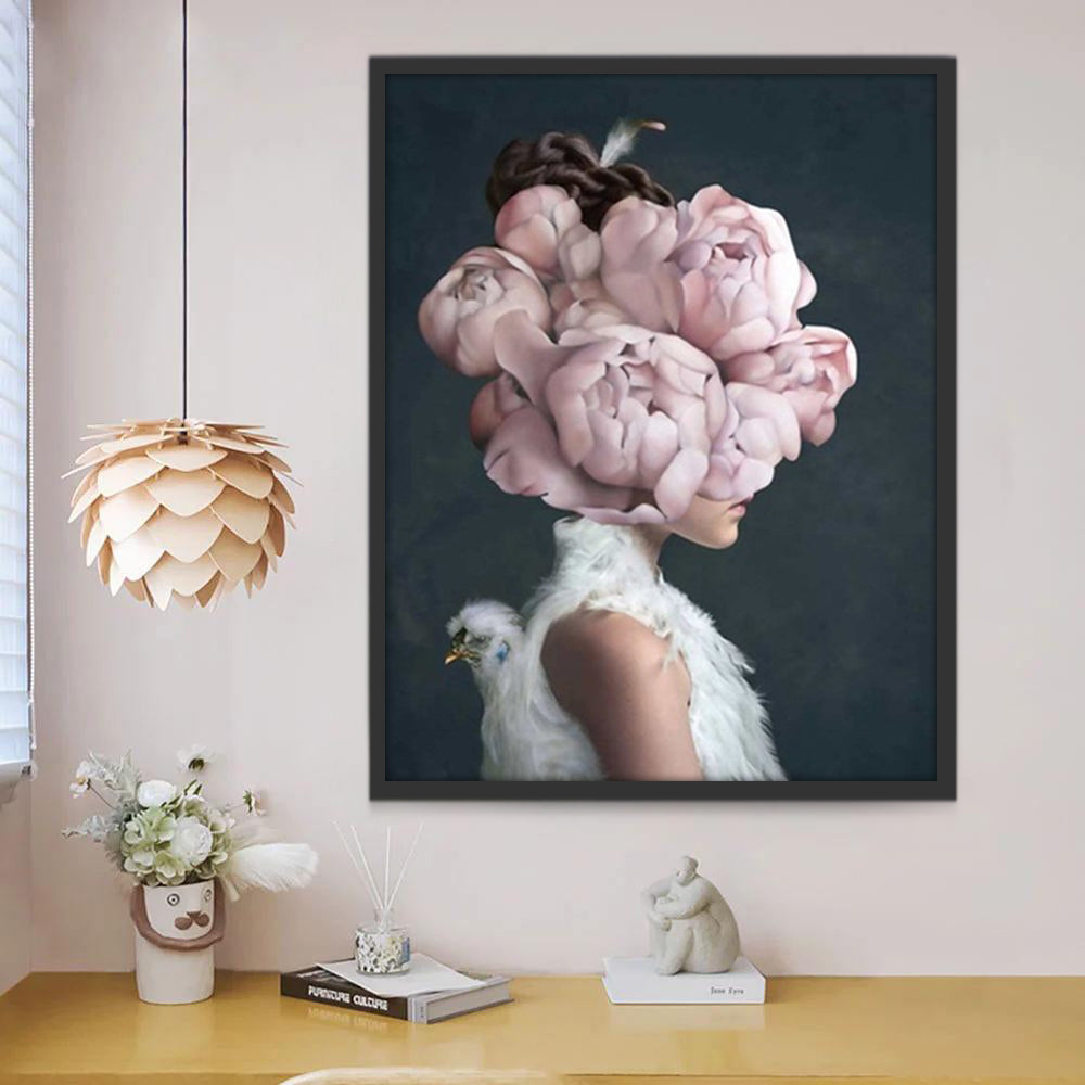 Pivoines Roses et Femme Peinture par Numéros