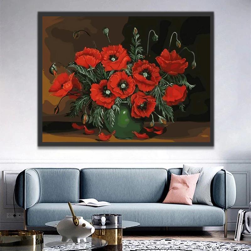 Pivoines Rouges Elégantes Peinture par Numéros