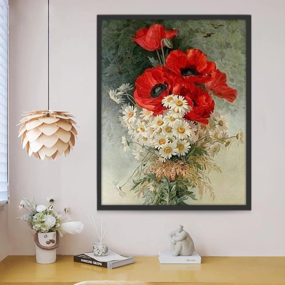 Pivoines Rouges et Marguerites Peinture par Numéros