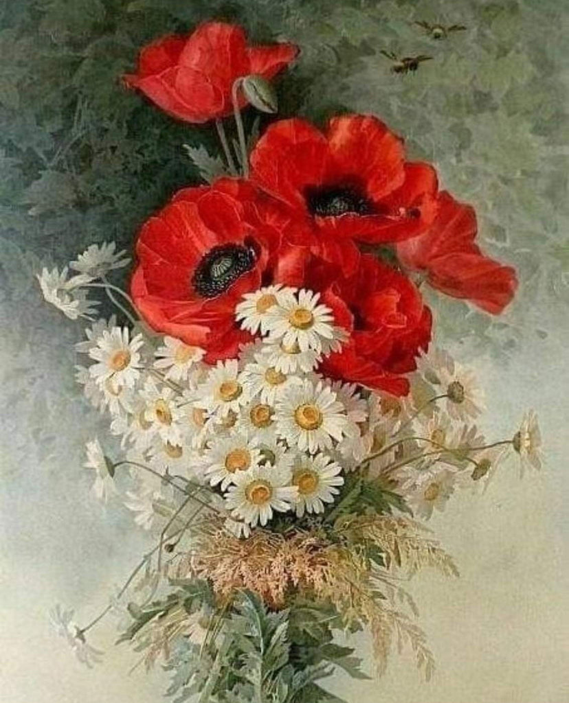 Pivoines Rouges et Marguerites Peinture par Numéros