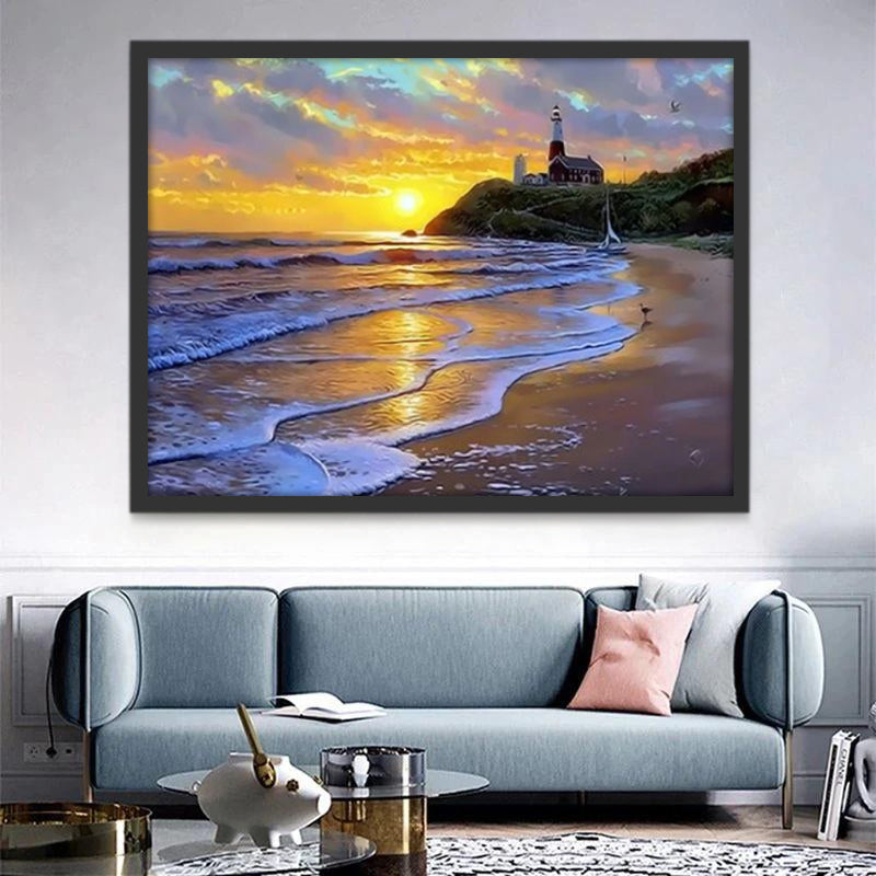 Plage au Coucher du Soleil Peinture par Numéros