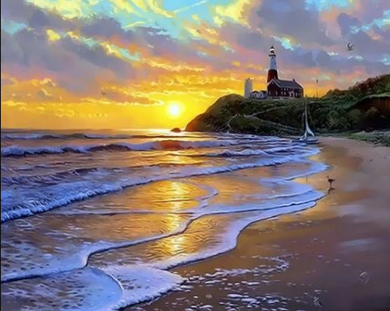 Plage au Coucher du Soleil Peinture par Numéros