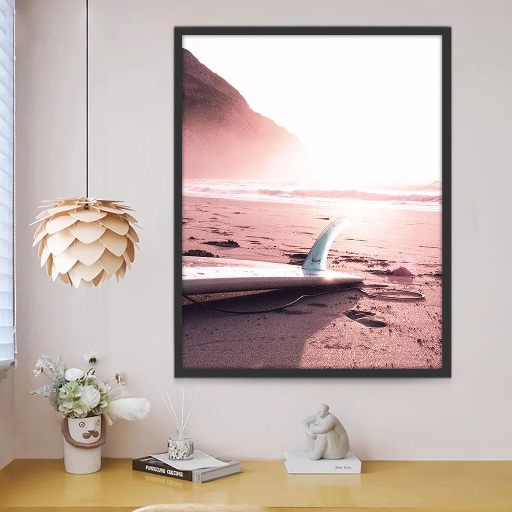 Planche de Surf sur la Plage Rose Peinture par Numéros