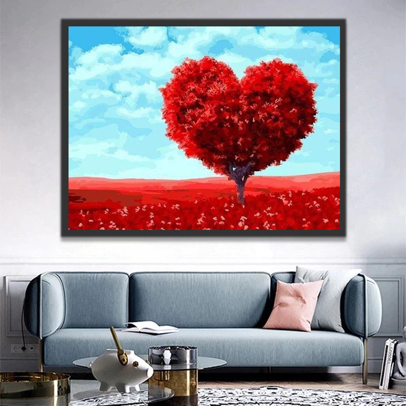 Plante Arbre avec Coeur Rouge Peinture par Numéros