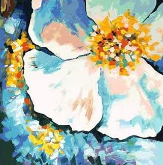 Plante Fleur Blanche Bleue et Jaune Peinture par Numéros