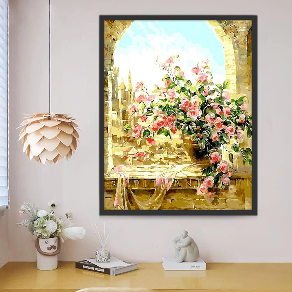 Plante Fleur et Château Peinture par Numéros