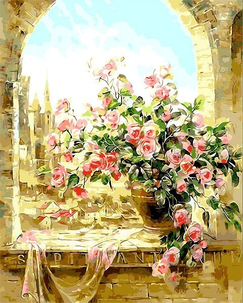 Plante Fleur et Château Peinture par Numéros