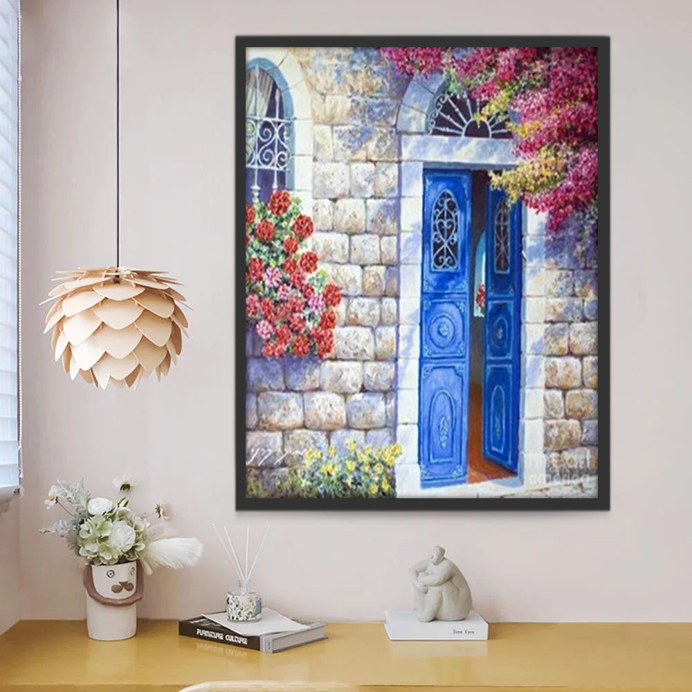 Plante Fleur et Porte Bleue Peinture par Numéros