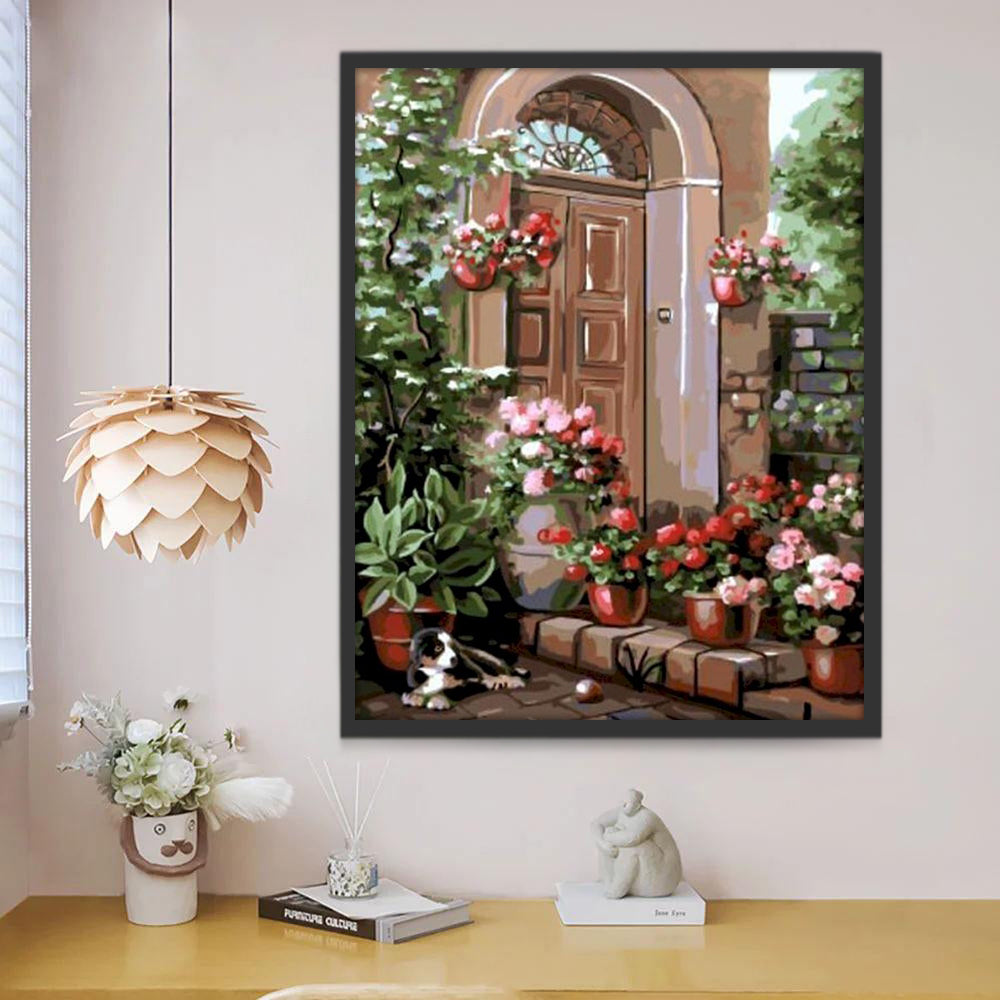 Plante Fleur et Porte Marron Peinture par Numéros
