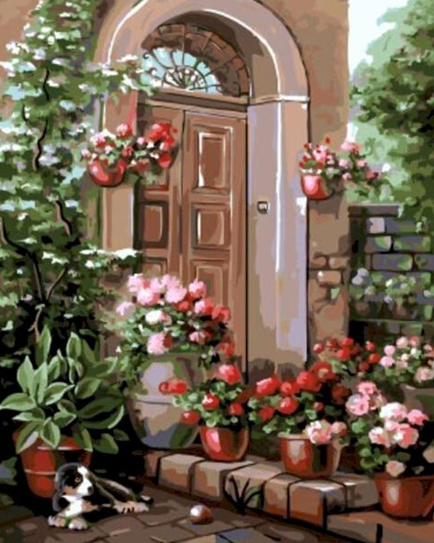 Plante Fleur et Porte Marron Peinture par Numéros