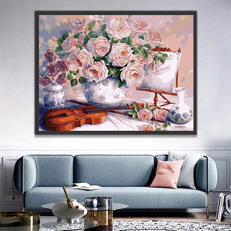 Plante Fleur et Violon Peinture par Numéros